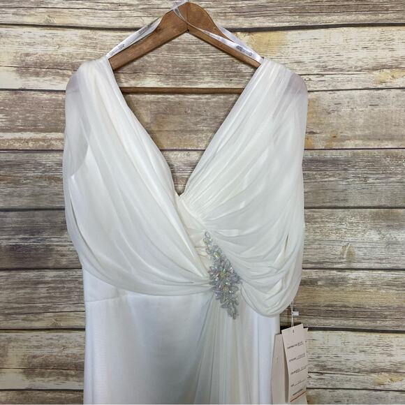 NWT Cameron 14 Blake by Mon Cheri cream draped chiffon down 115606 - Picture 6 of 9